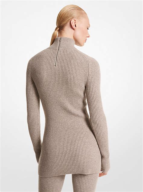 Stretch Cashmere Tunic Turtleneck 